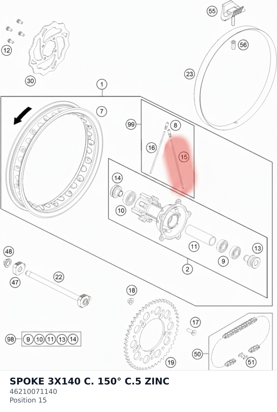 Diagram preview: SPOKE 3X140 C. 150° C.5 ZINC (46210071140)