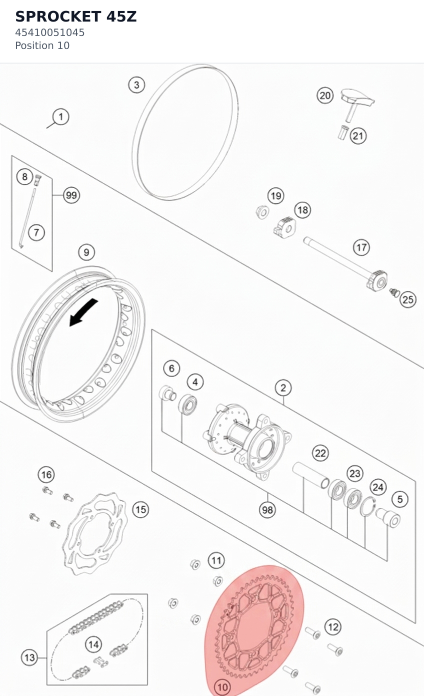 Diagram preview: SPROCKET 45Z (45410051045)