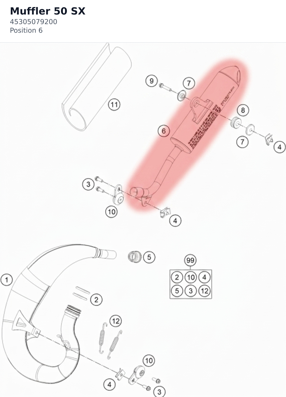 Diagram preview: Muffler 50 SX (45305079200)