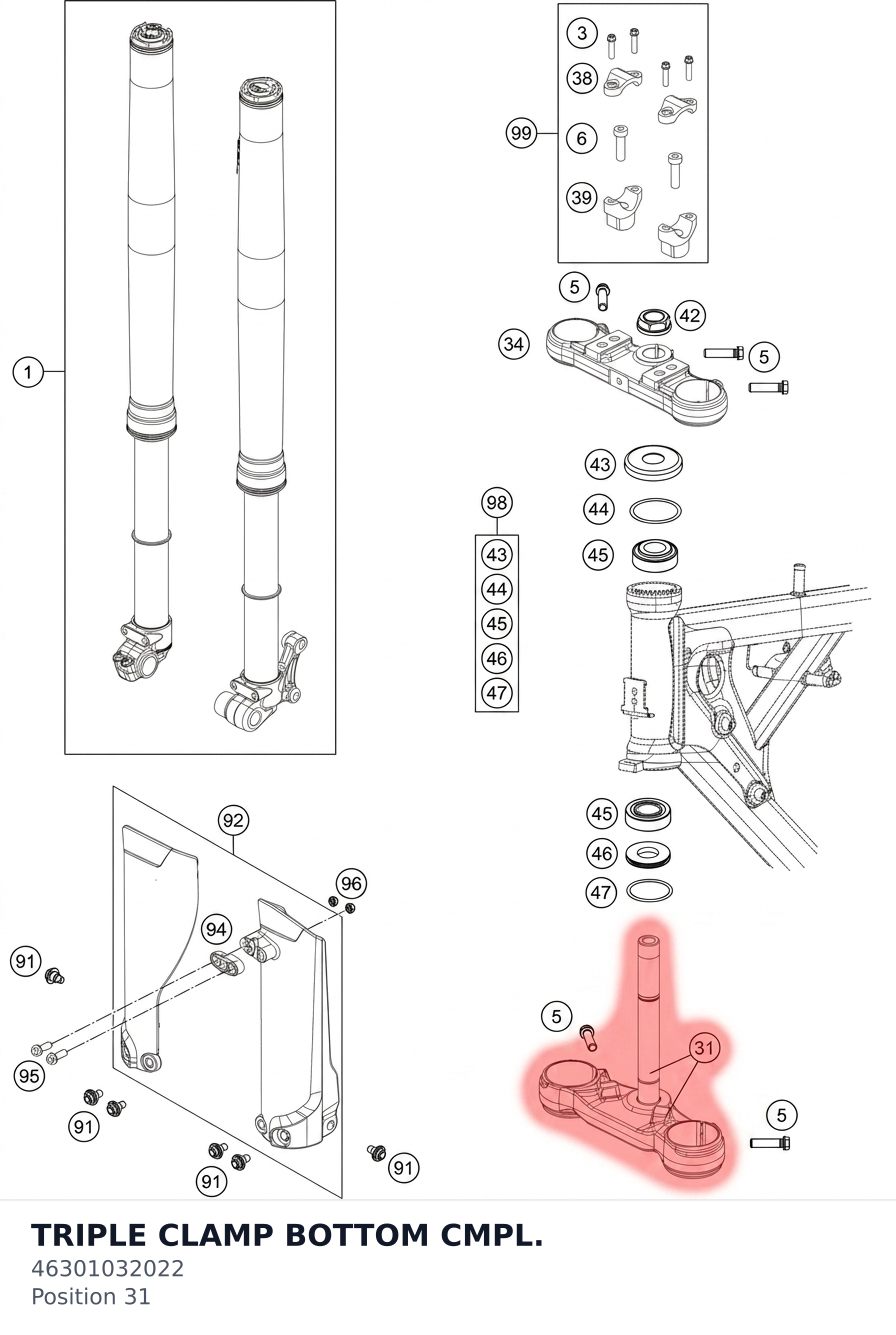 Diagram preview: TRIPLE CLAMP BOTTOM CMPL. (46301032022)