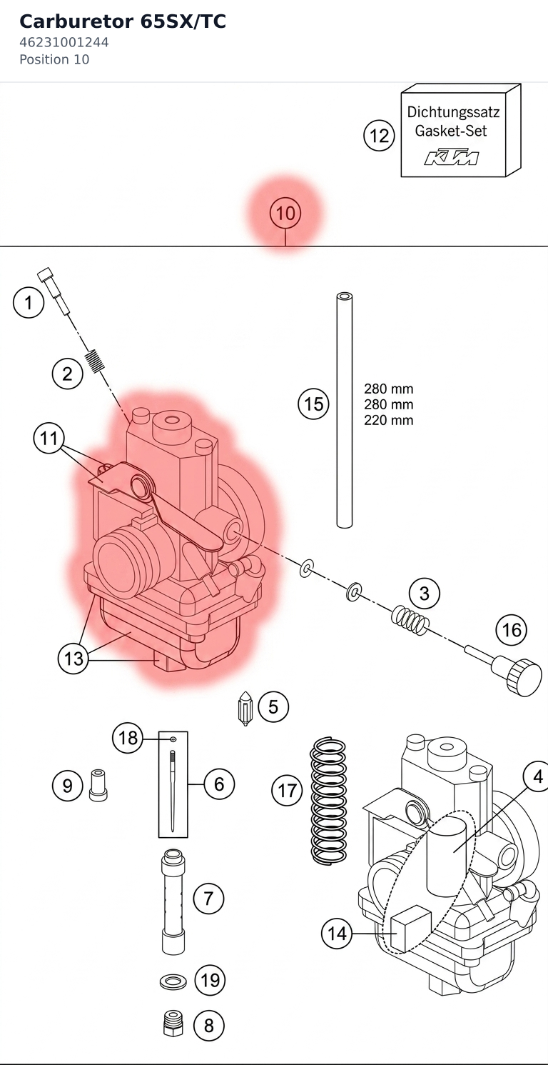 Diagram preview: Carburetor 65SX/TC (46231001244)