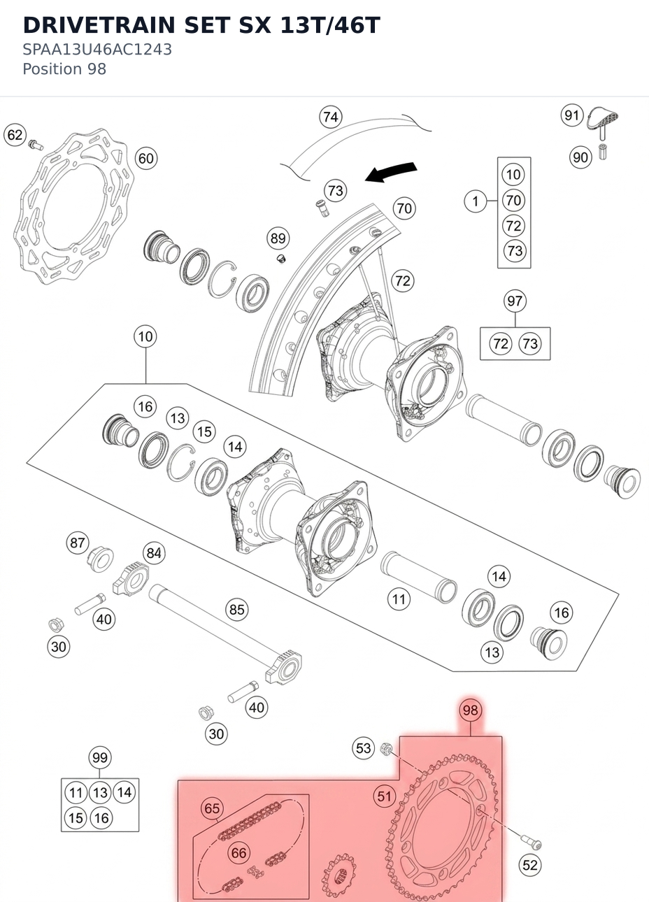 Diagram preview: DRIVETRAIN SET SX 13T/46T (SPAA13U46AC1243)