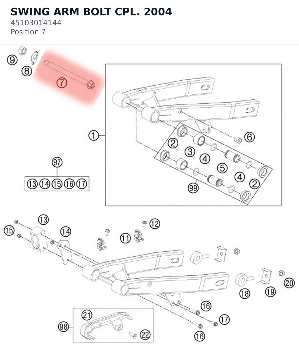 Diagram preview: SWING ARM BOLT CPL. 2004 (45103014144)