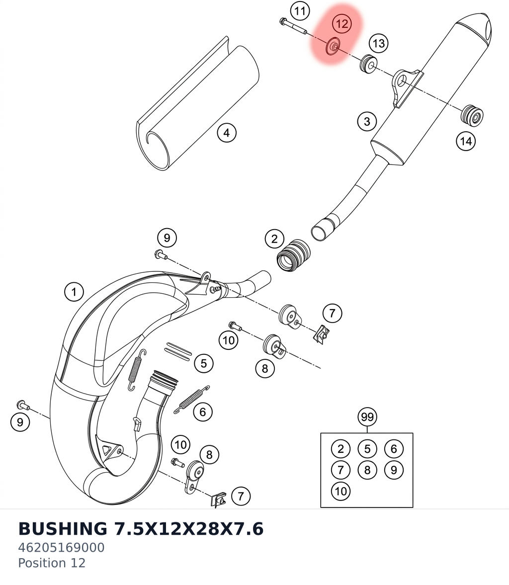 Diagram preview: BUSHING 7.5X12X28X7.6 (46205169000)