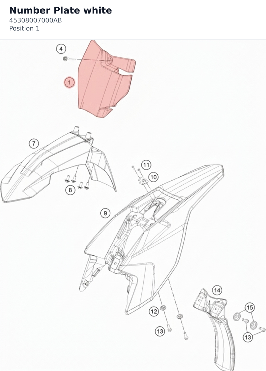 Diagram preview: Number Plate white (45308007000AB)