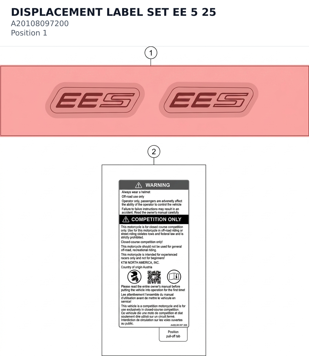 Diagram preview: DISPLACEMENT LABEL SET EE 5 25 (A20108097200)