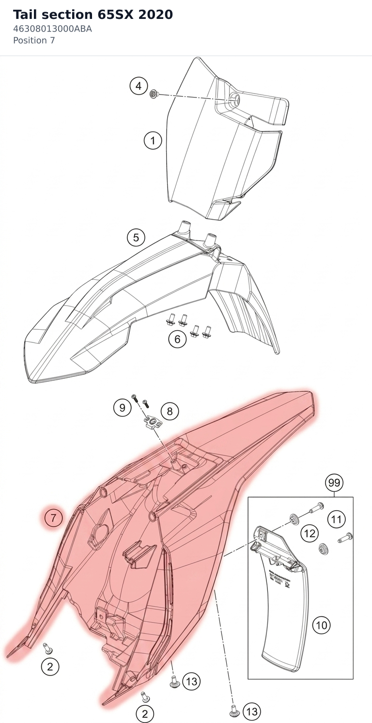 Diagram preview: Tail section 65SX 2020 (46308013000ABA)