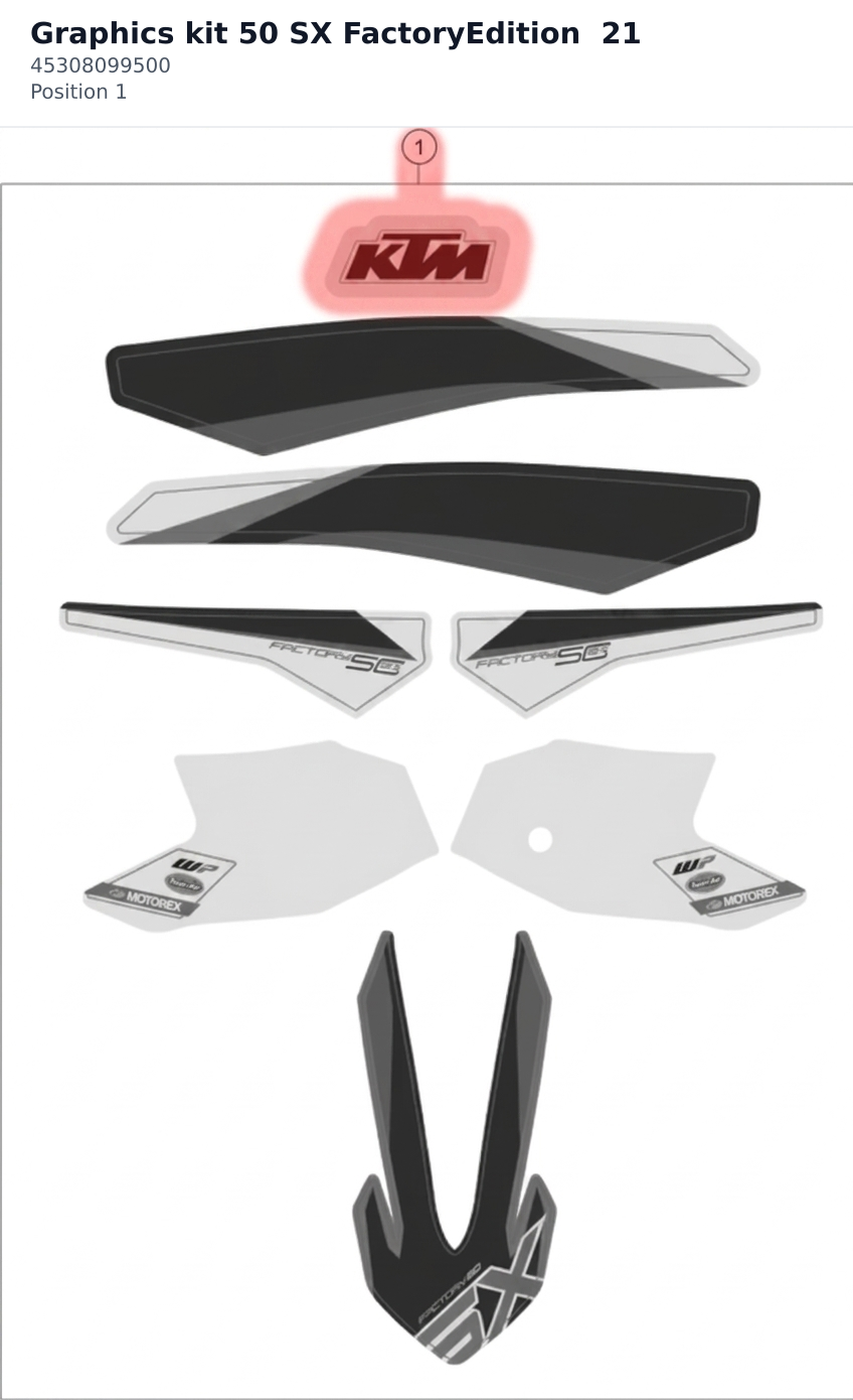 Diagram preview: Graphics kit 50 SX FactoryEdition 21 (45308099500)
