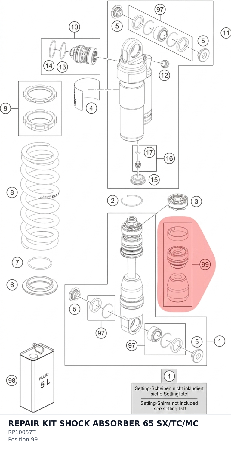 Diagram preview: REPAIR KIT SHOCK ABSORBER 65 SX/TC/MC (RP10057T)