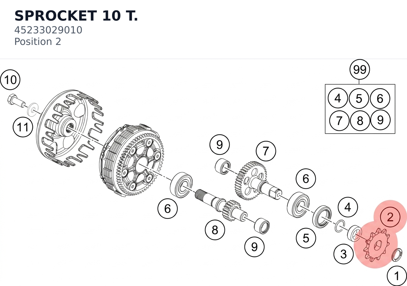 Diagram preview: SPROCKET 10 T. (45233029010)
