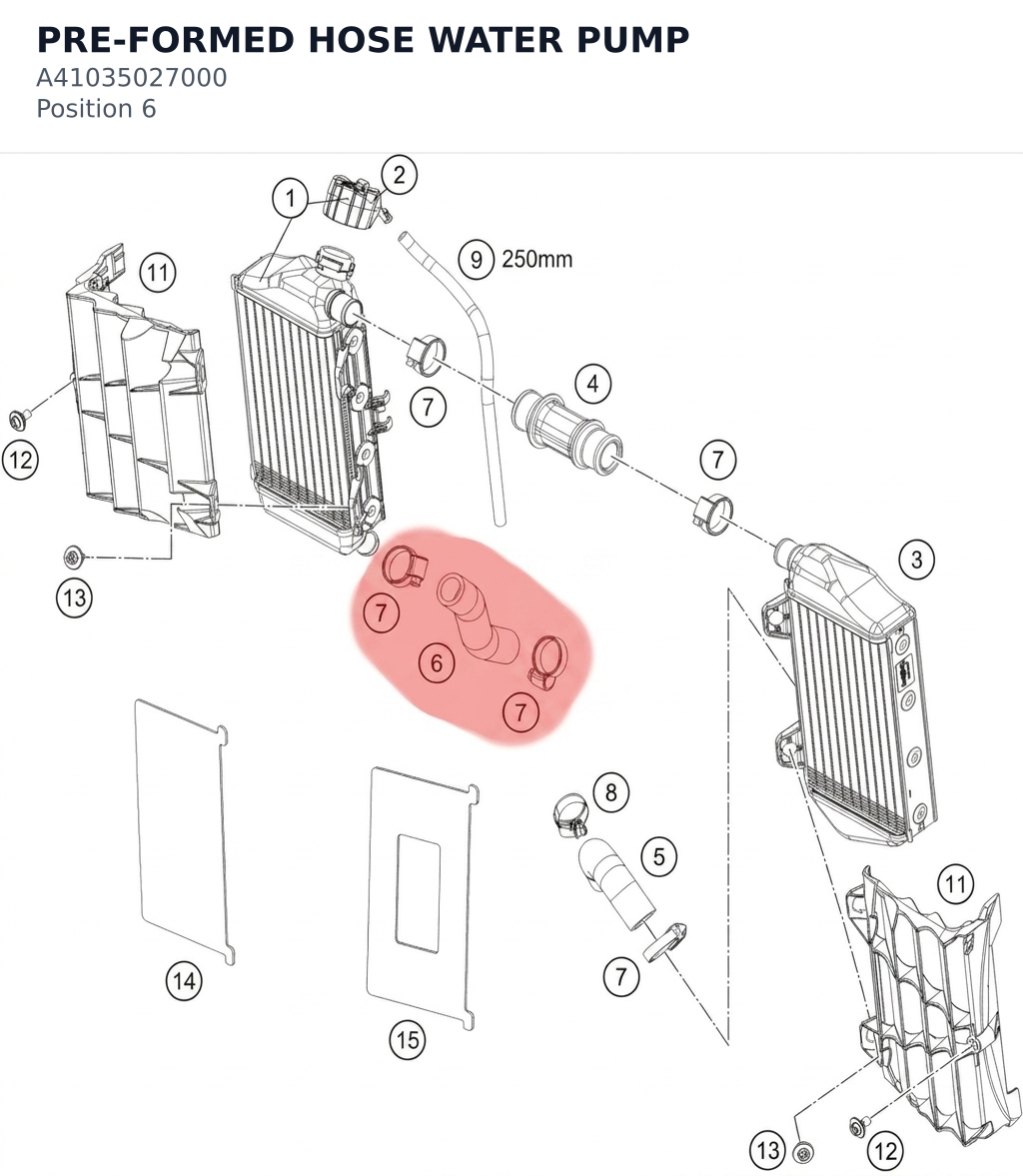 Diagram preview: PRE-FORMED HOSE WATER PUMP (A41035027000)