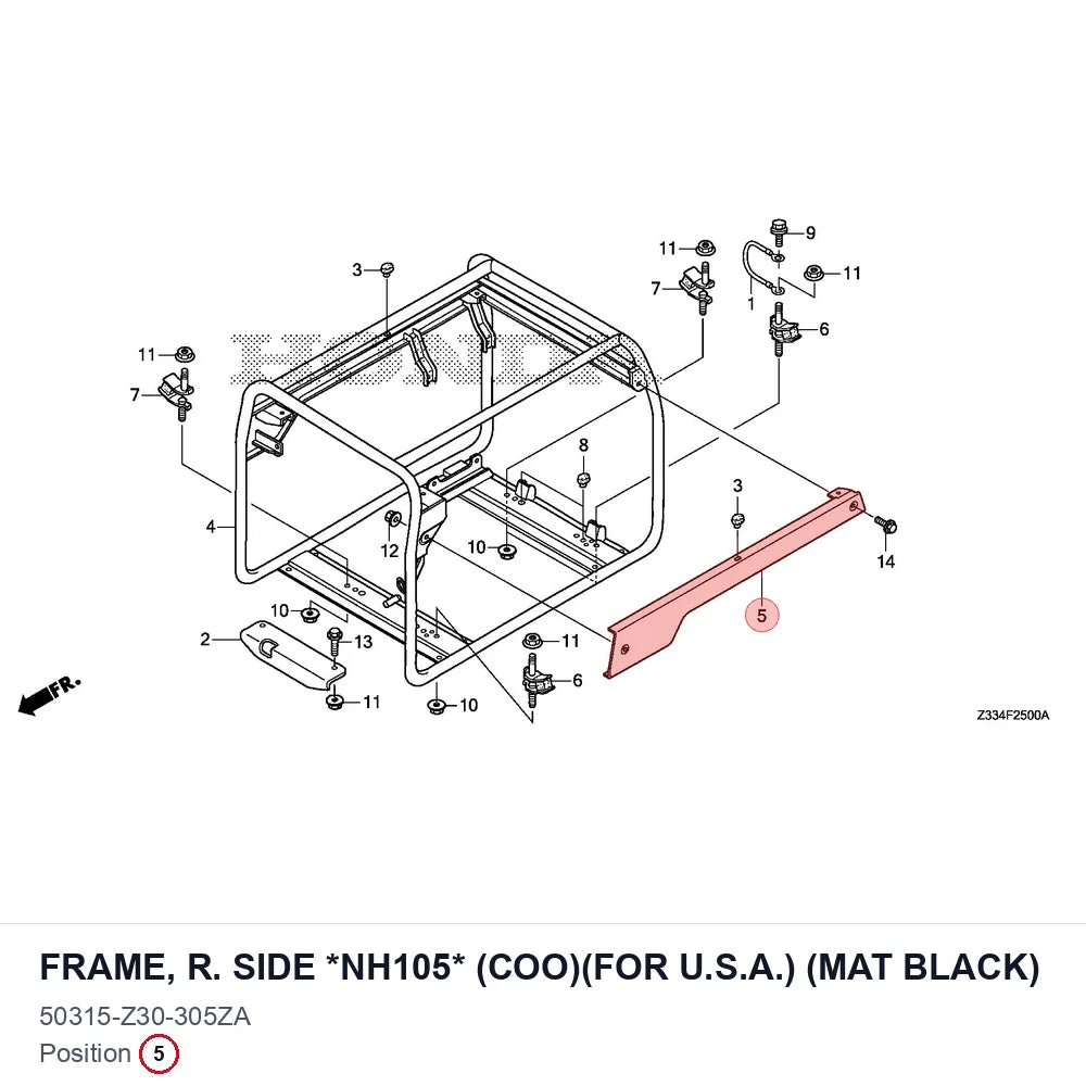 FRAME, R. SIDE *NH105* (COO)(FOR U.S.A.) (MAT BLACK)