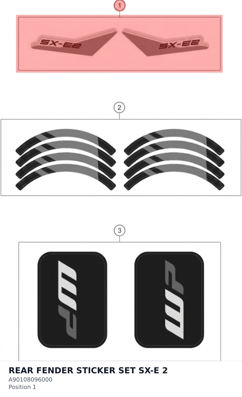 Diagram preview: REAR FENDER STICKER SET SX-E 2 (A90108096000)
