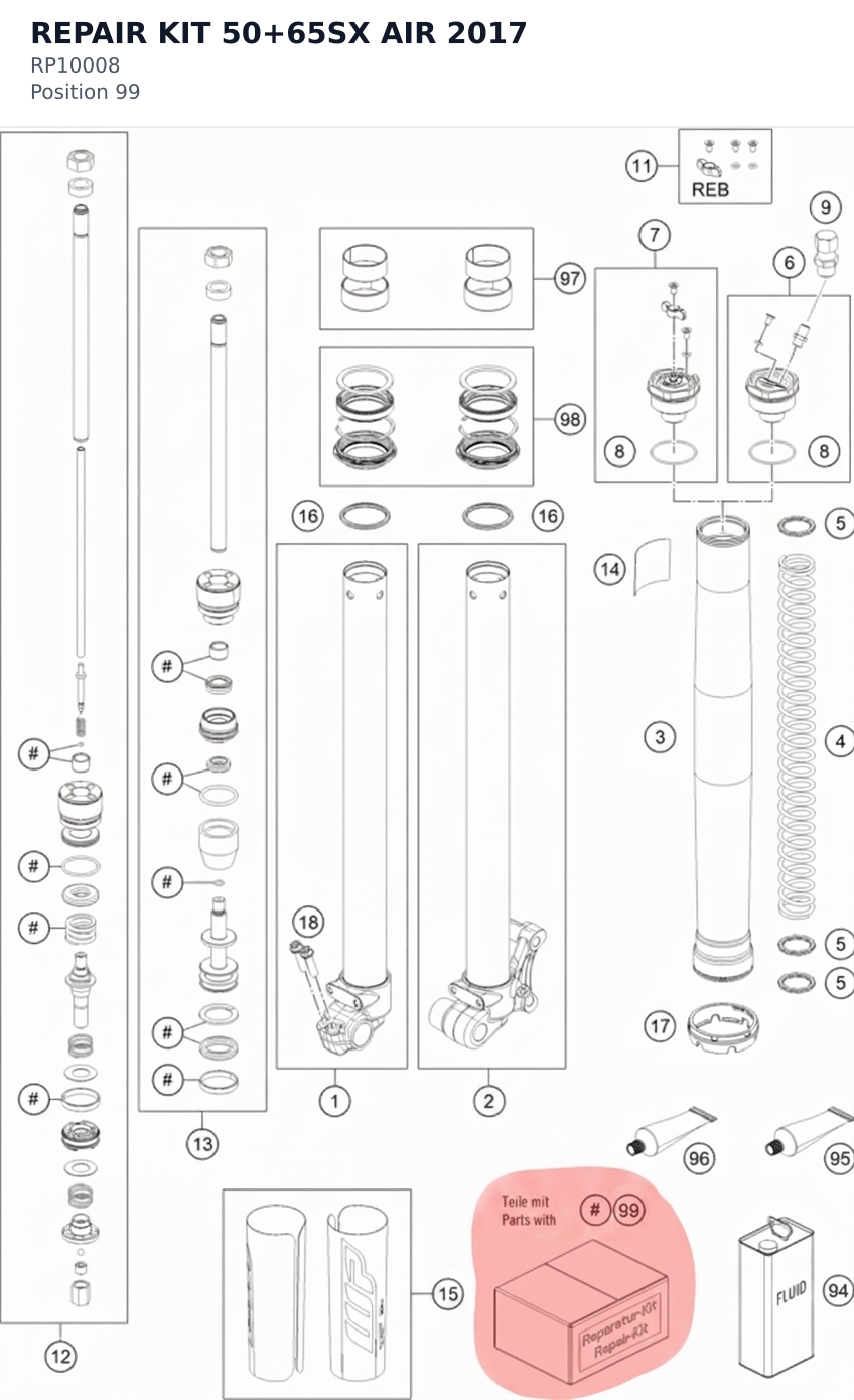 Diagram preview: REPAIR KIT 50+65SX AIR 2017 (RP10008)