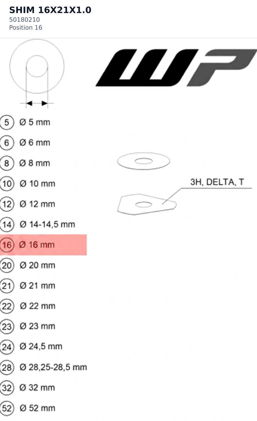 Diagram preview: SHIM 16X21X1.0 (50180210)