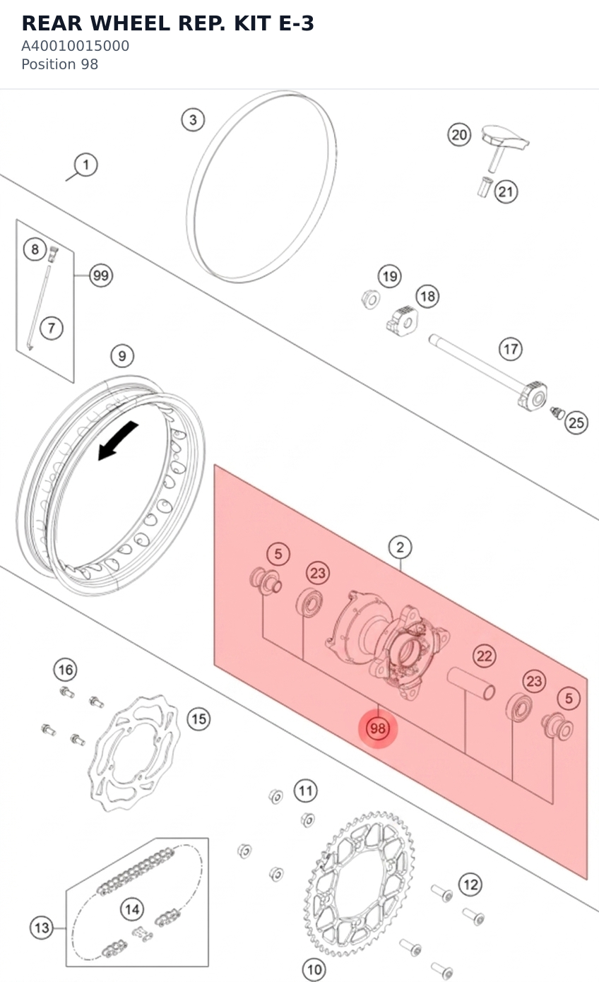 Diagram preview: REAR WHEEL REP. KIT E-3 (A40010015000)