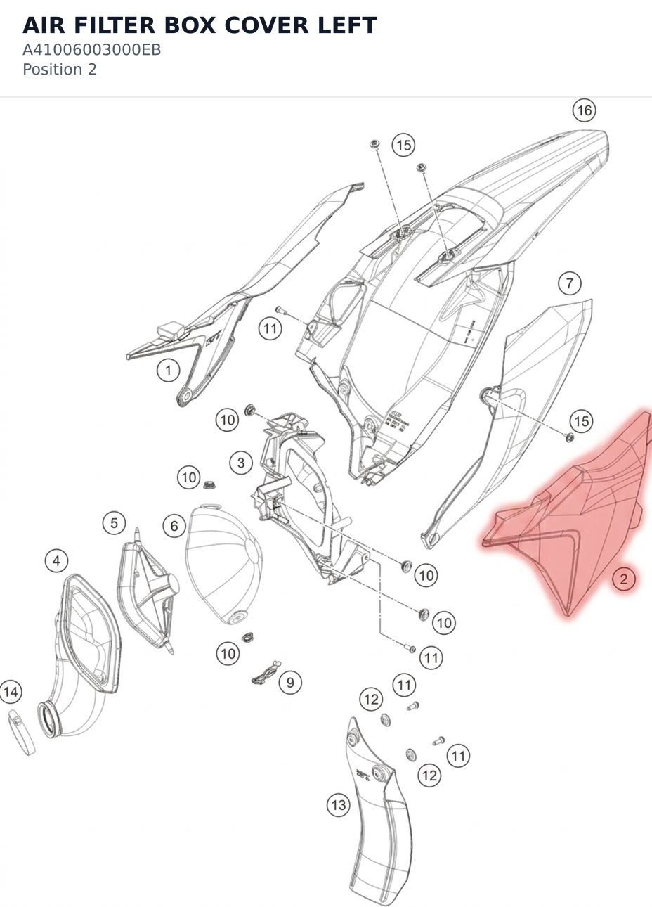 Diagram preview: AIR FILTER BOX COVER LEFT (A41006003000EB)