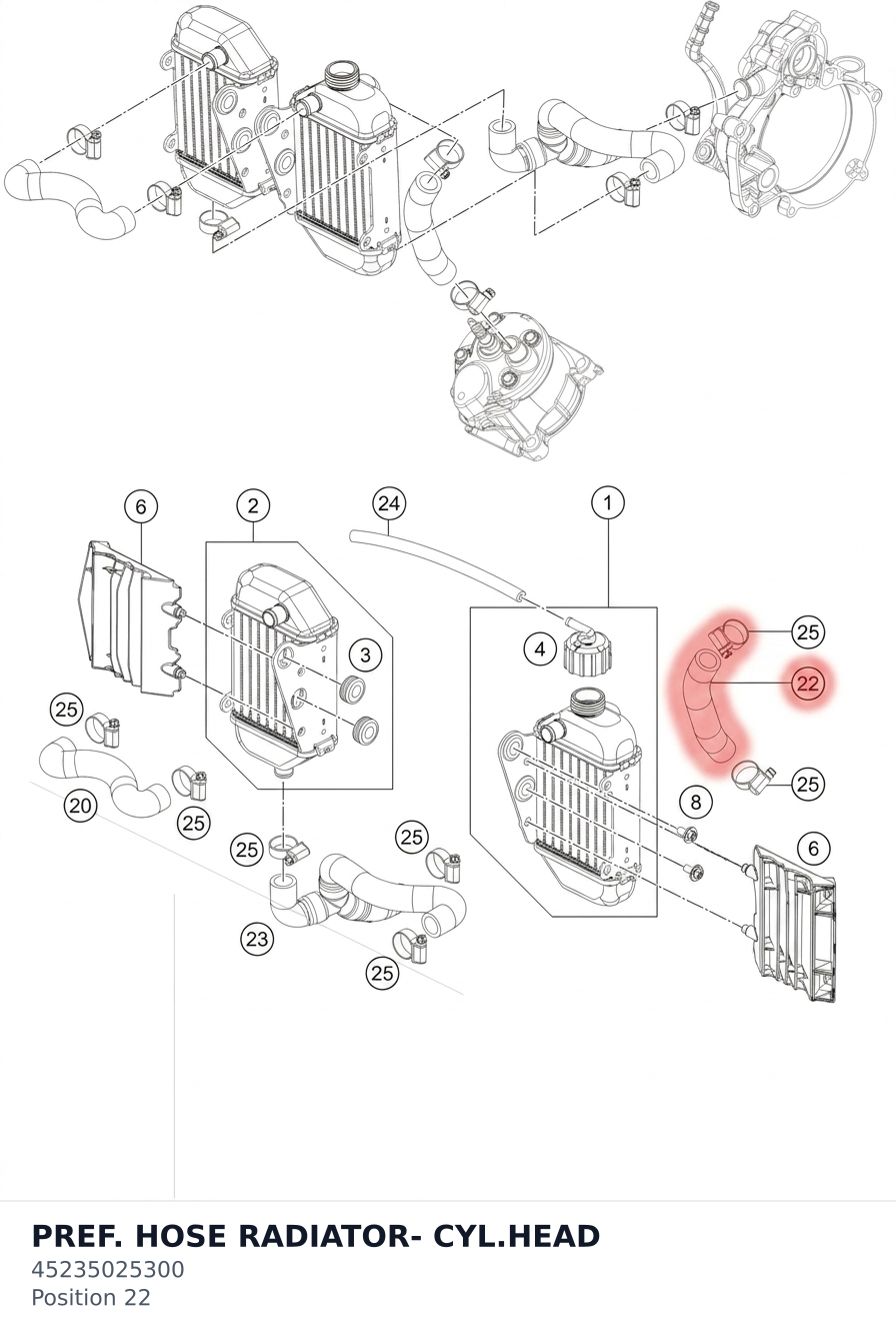 Diagram preview: PREF. HOSE RADIATOR- CYL.HEAD (45235025300)