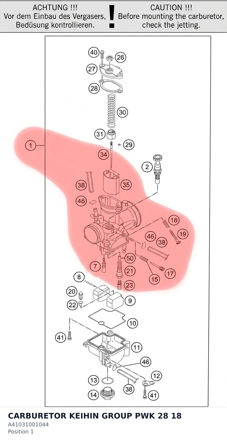 Diagram preview: CARBURETOR KEIHIN GROUP PWK 28 18 (A41031001044)