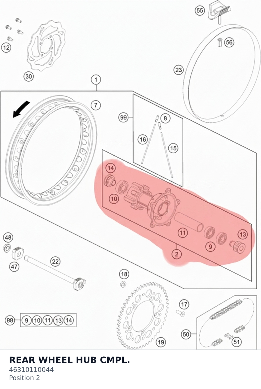Diagram preview: REAR WHEEL HUB CMPL. (46310110044)
