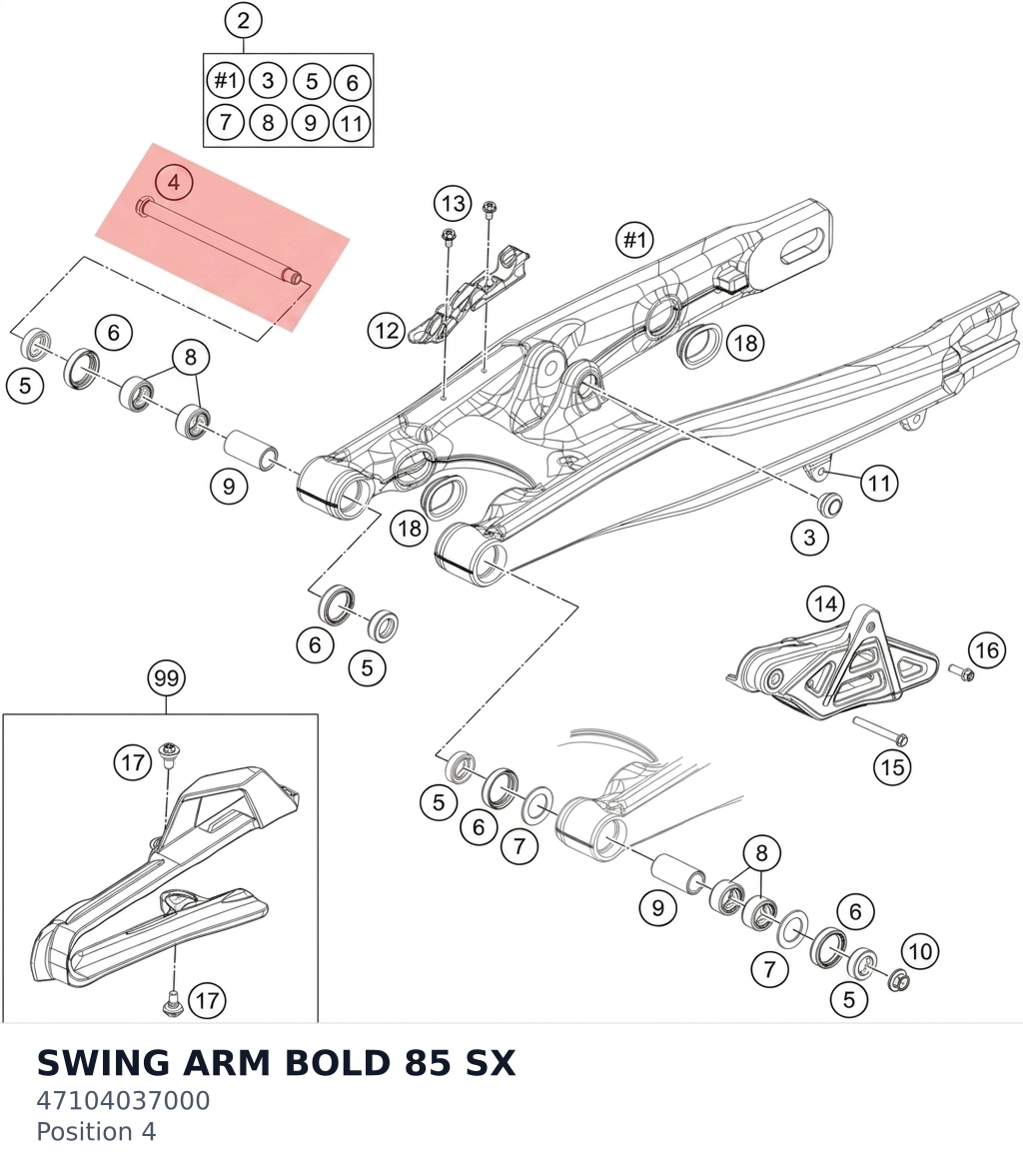 Diagram preview: SWING ARM BOLD 85 SX (47104037000)