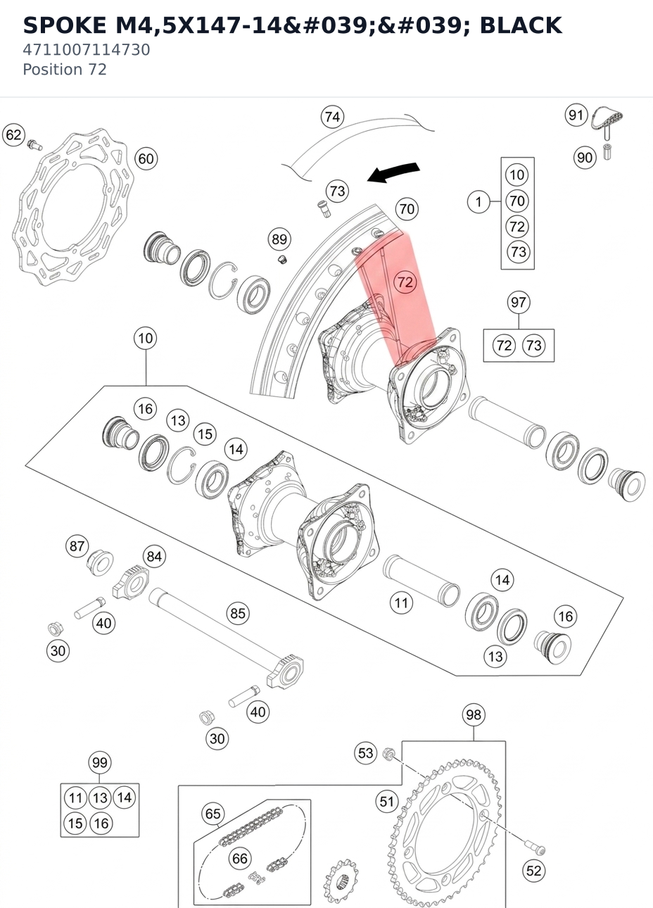 Diagram preview: SPOKE M4,5X147-14'' BLACK (4711007114730)