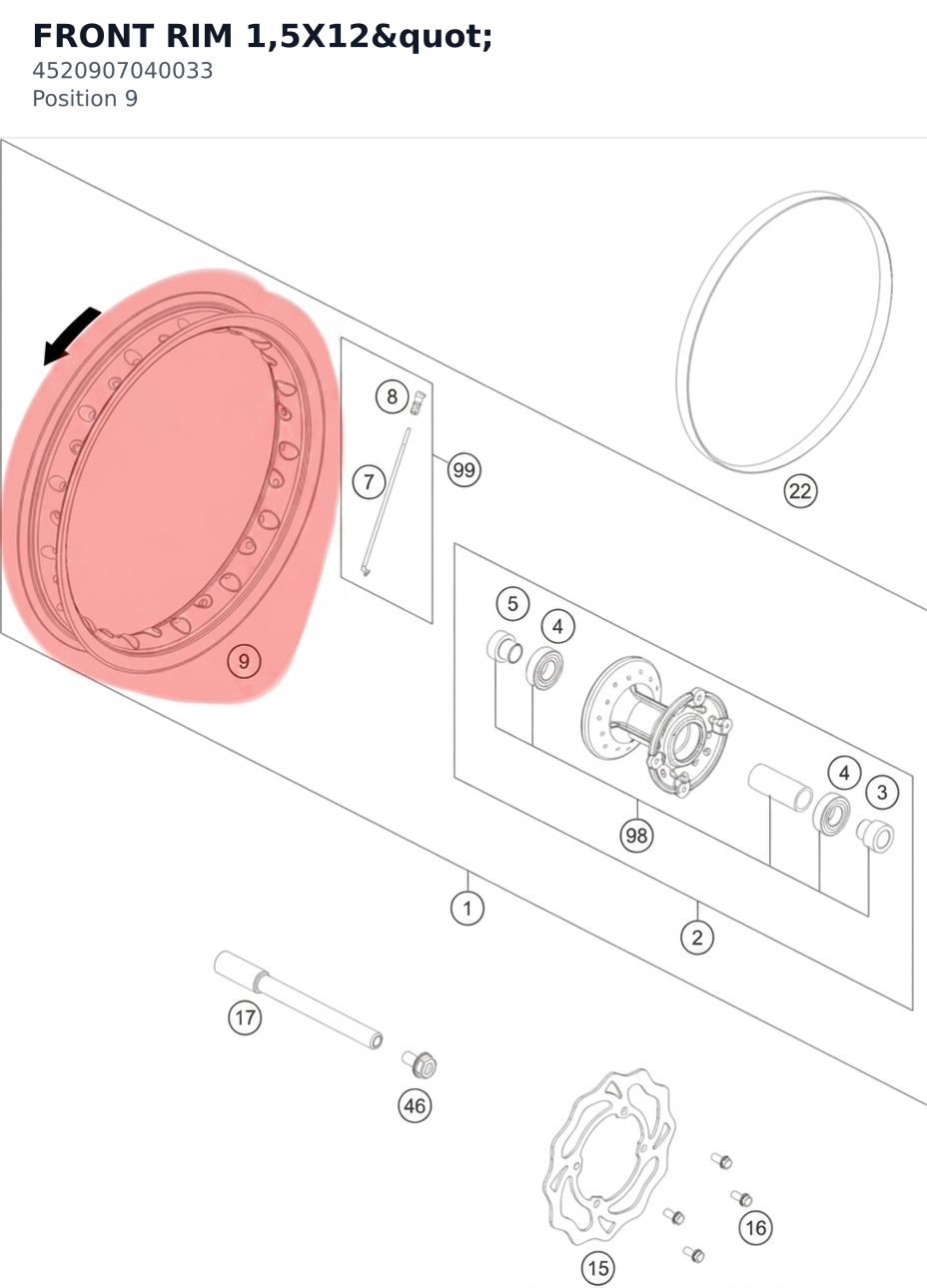 Diagram preview: FRONT RIM 1,5X12" (4520907040033)