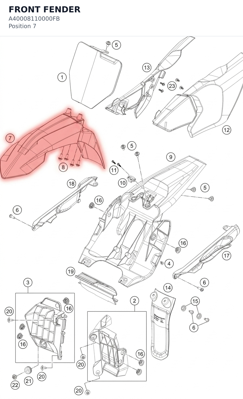 Diagram preview: FRONT FENDER (A40008110000FB)