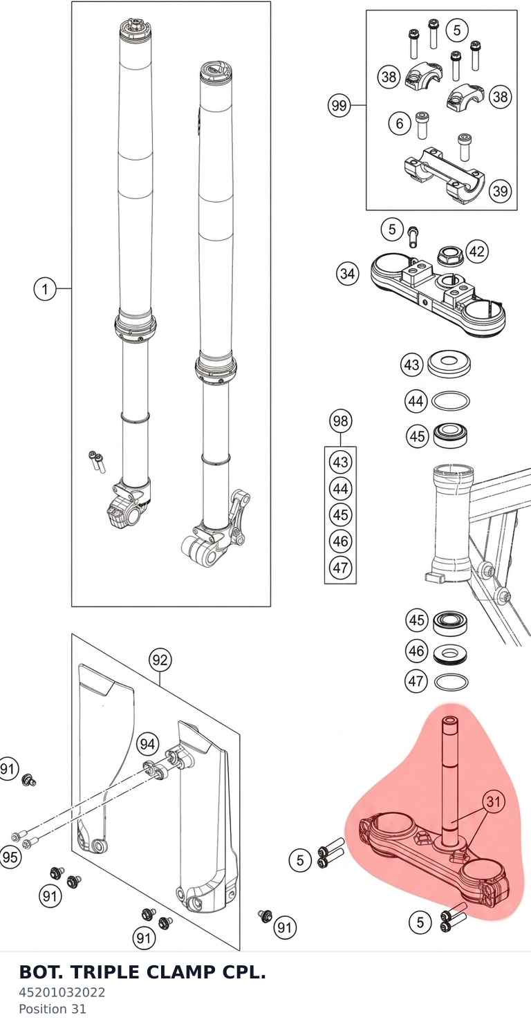 Diagram preview: BOT. TRIPLE CLAMP CPL. (45201032022)