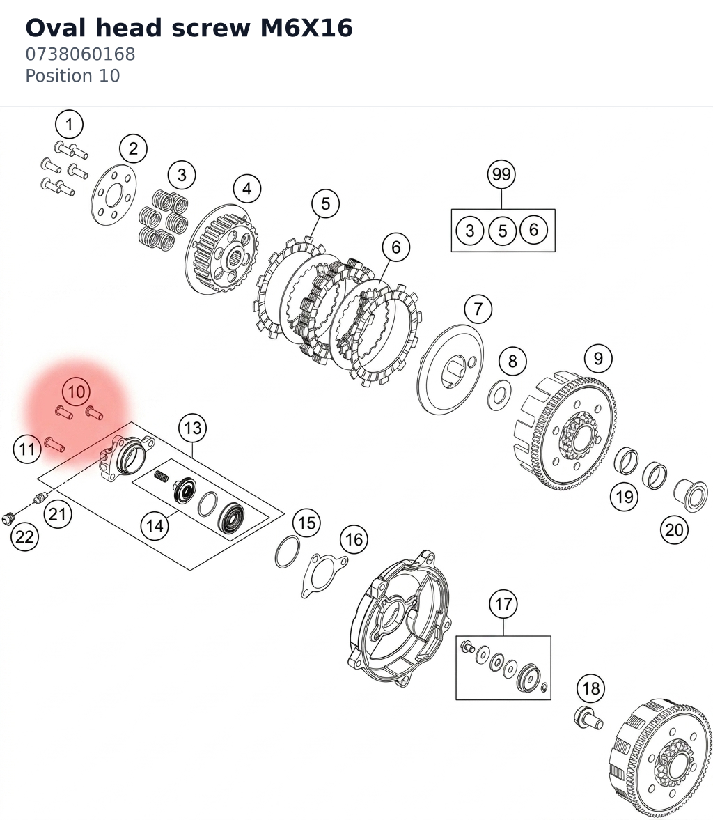 Diagram preview: Oval head screw M6X16 (0738060168)