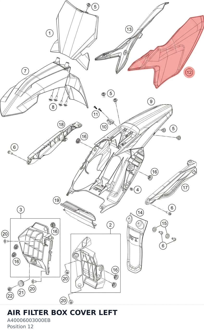 Diagram preview: AIR FILTER BOX COVER LEFT (A40006003000EB)