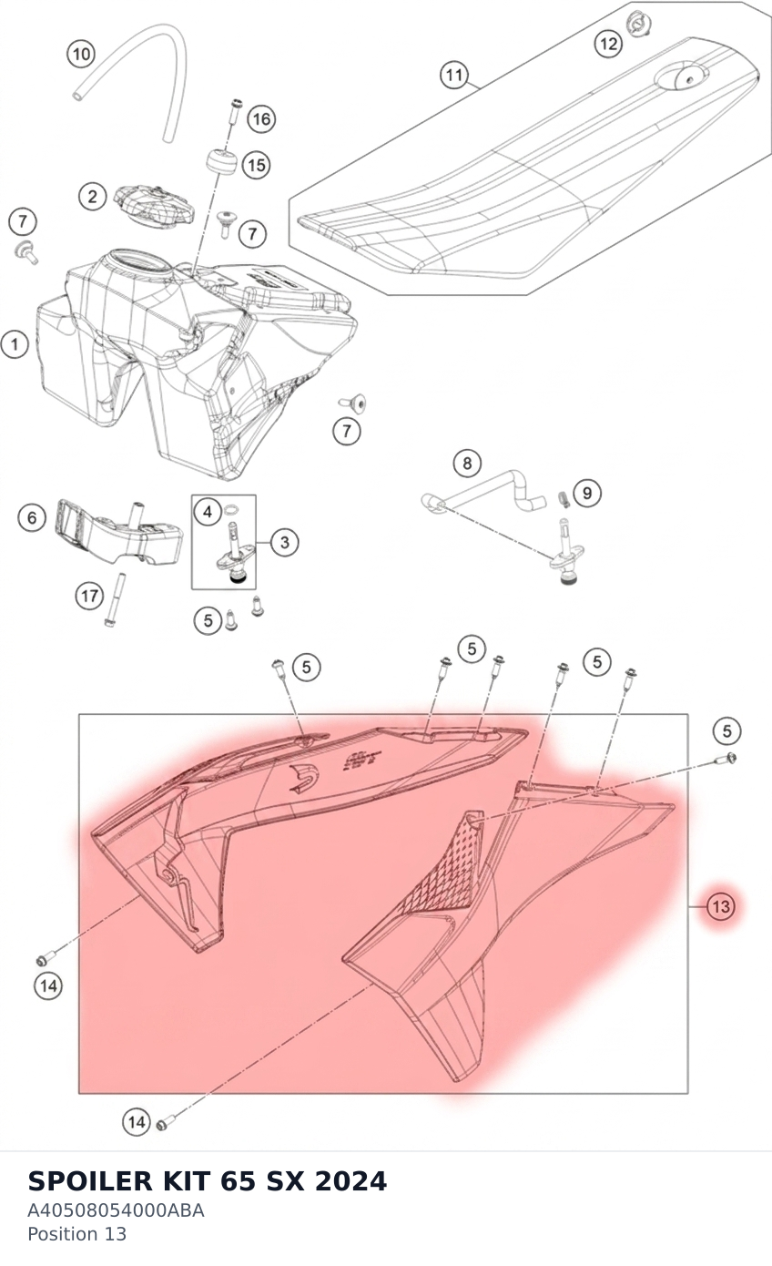 Diagram preview: SPOILER KIT 65 SX 2024 (A40508054000ABA)