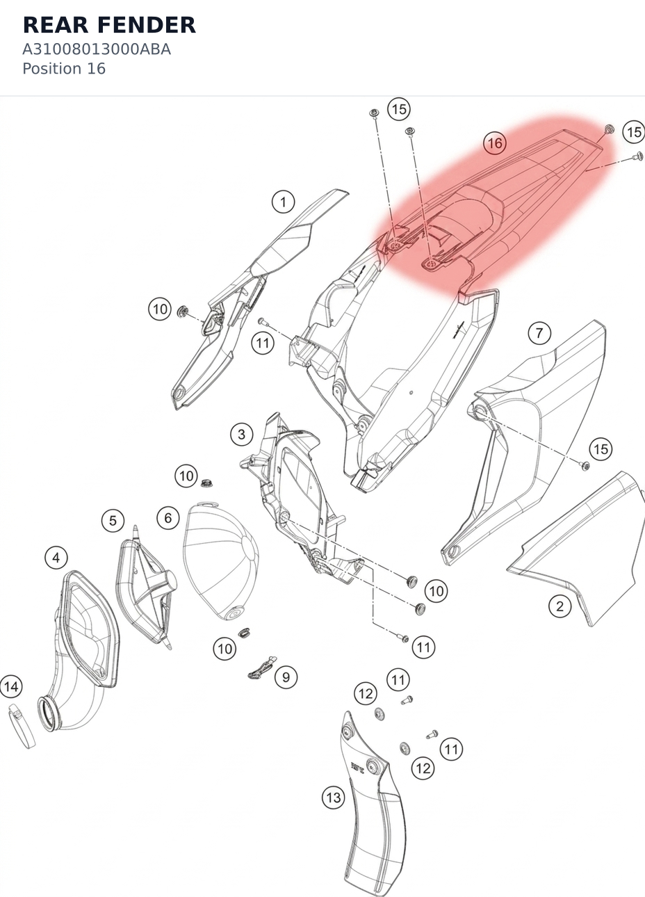 Diagram preview: REAR FENDER (A31008013000ABA)