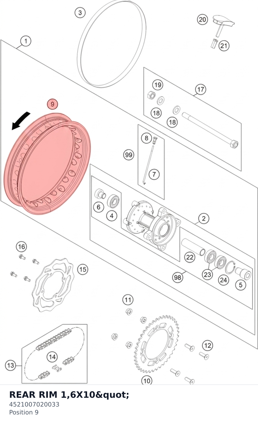 Diagram preview: REAR RIM 1,6X10" (4521007020033)