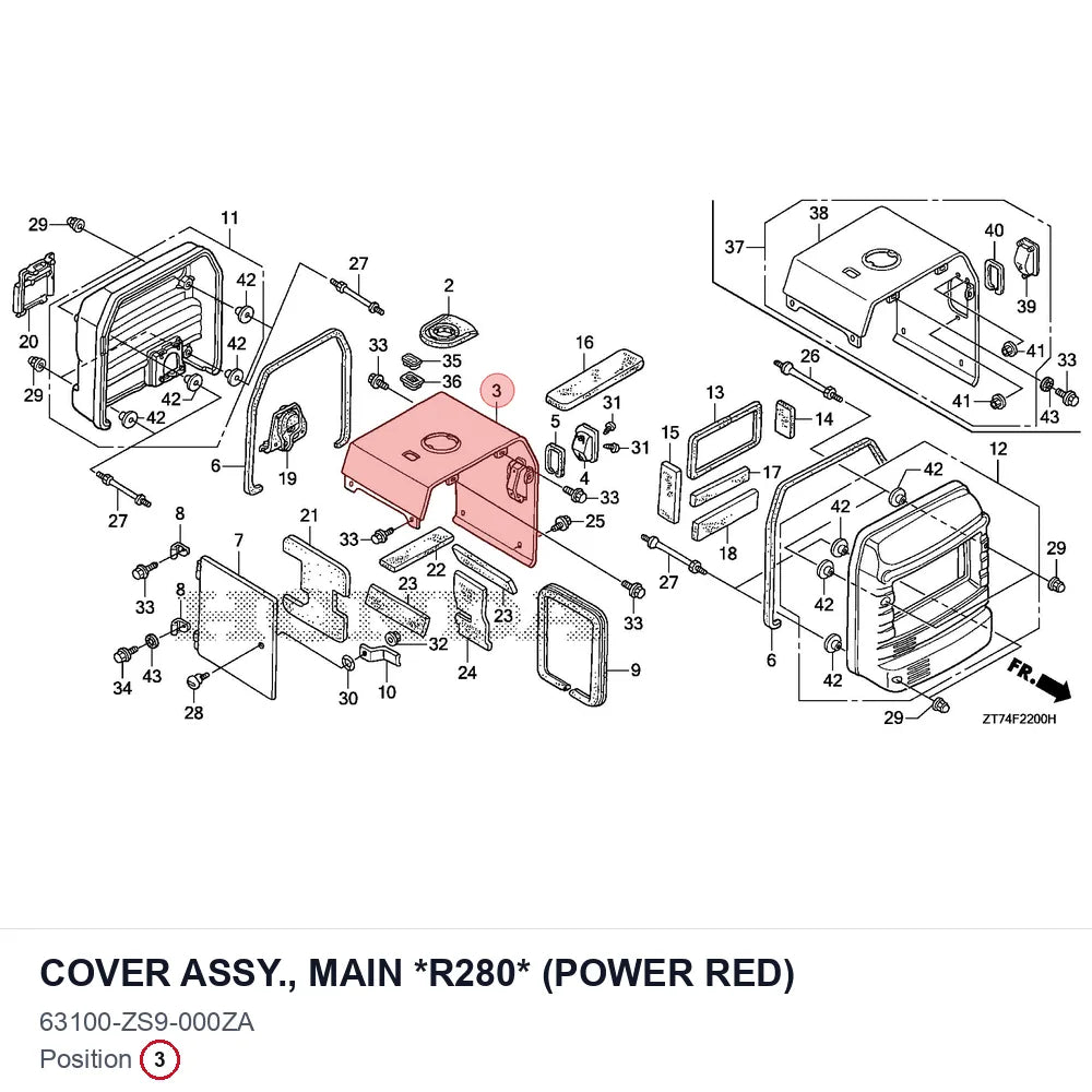 COVER ASSY., MAIN *R280* (POWER RED)