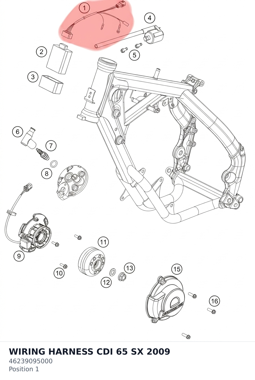 Diagram preview: WIRING HARNESS CDI 65 SX 2009 (46239095000)