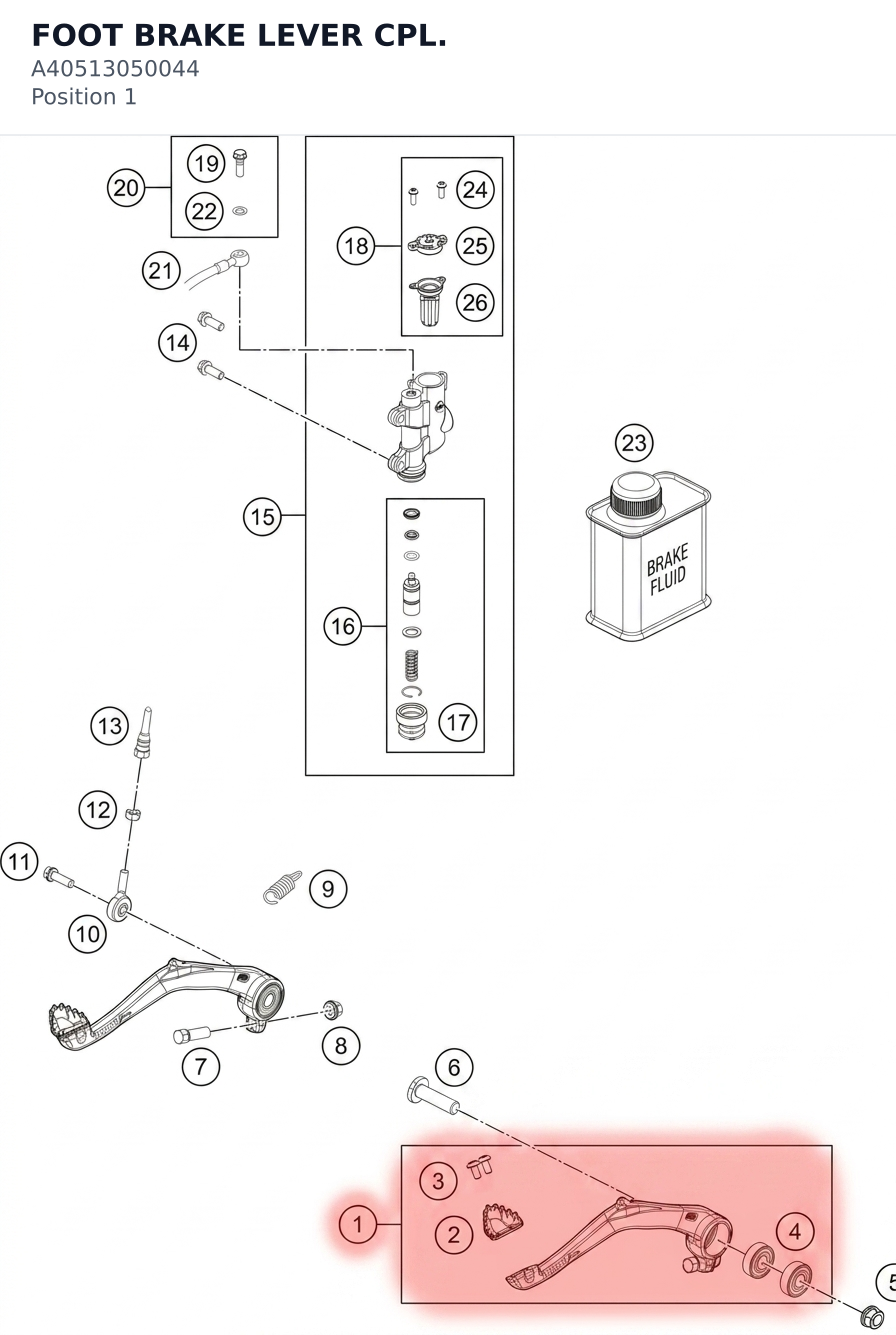 Diagram preview: FOOT BRAKE LEVER CPL. (A40513050044)