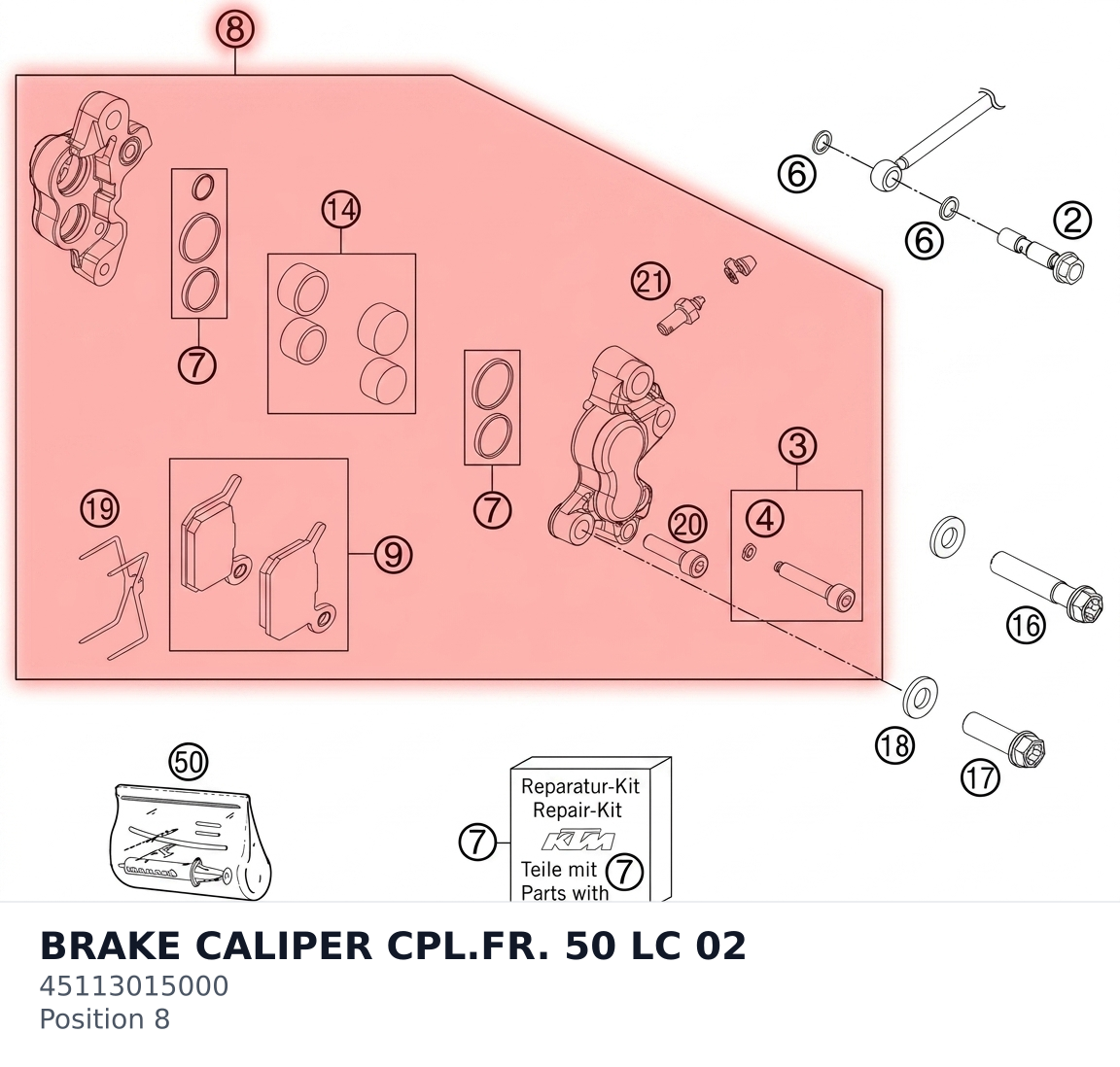 Diagram preview: BRAKE CALIPER CPL.FR. 50 LC 02 (45113015000)