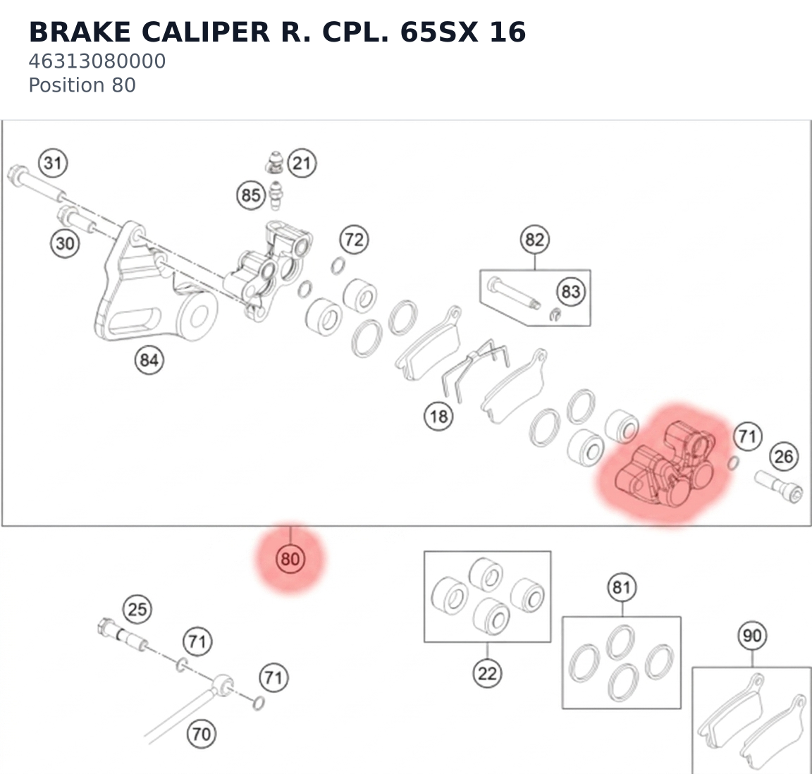 Diagram preview: BRAKE CALIPER R. CPL. 65SX 16 (46313080000)
