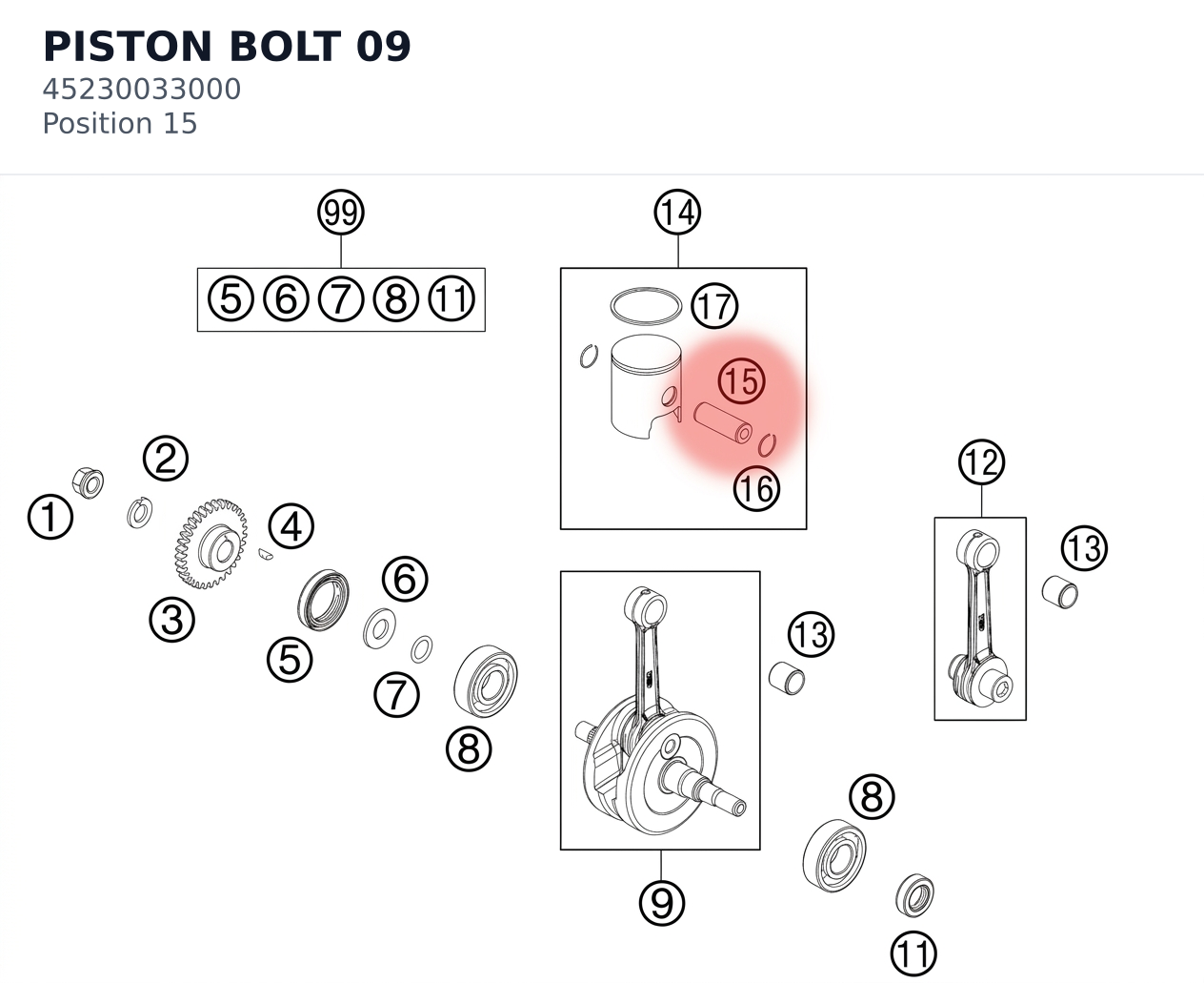 Diagram preview: PISTON BOLT 09 (45230033000)