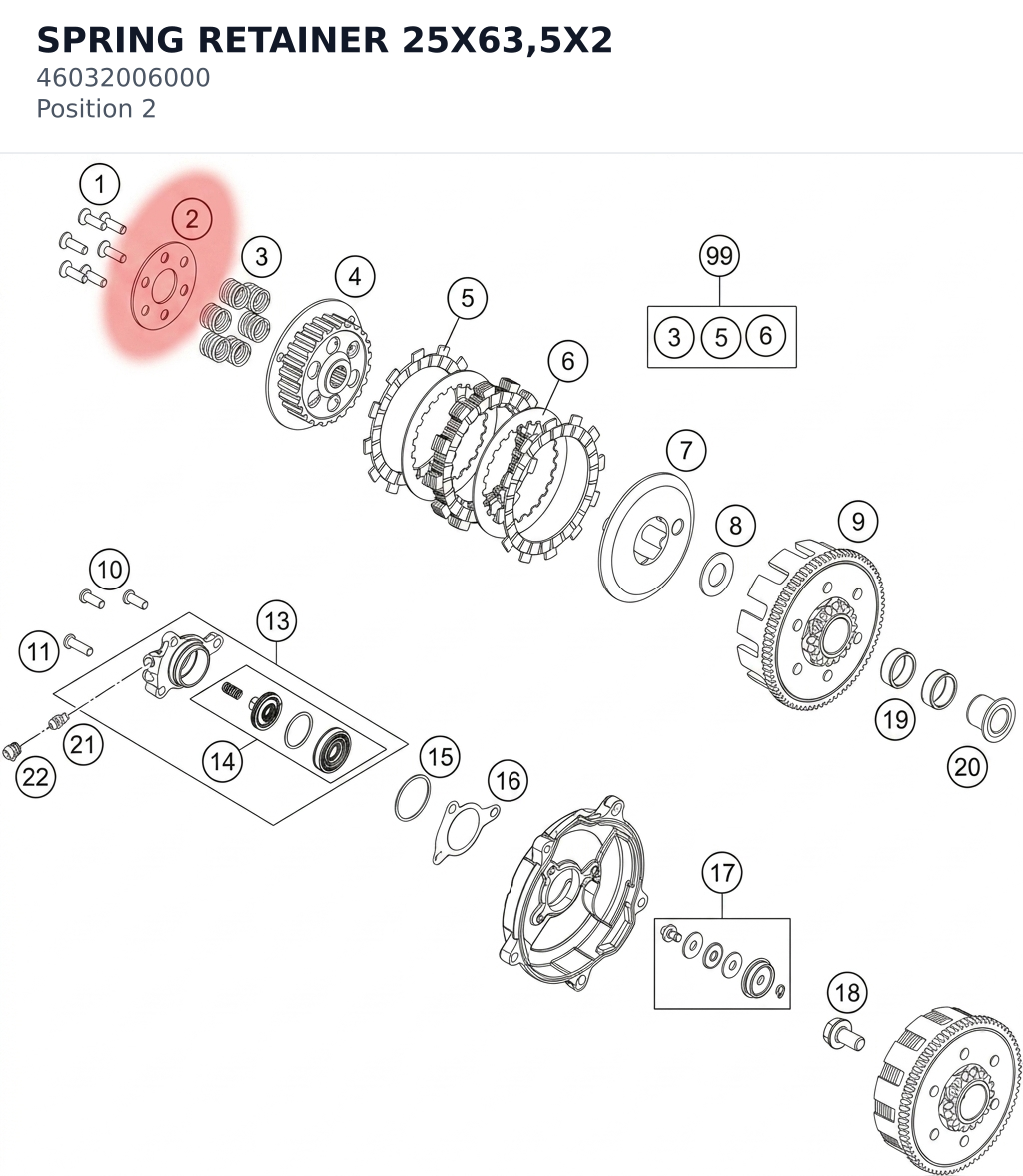 Diagram preview: SPRING RETAINER 25X63,5X2 (46032006000)
