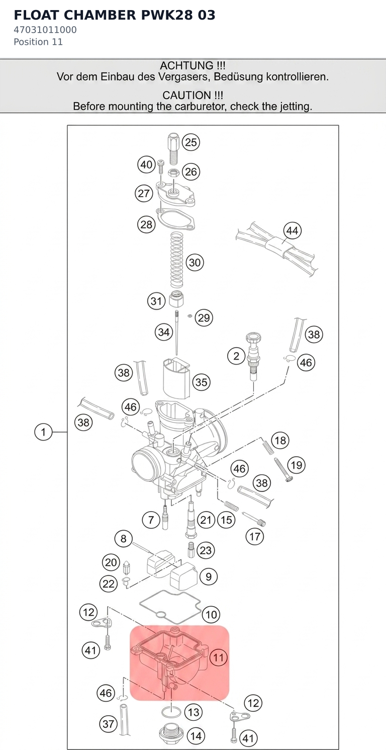 Diagram preview: FLOAT CHAMBER PWK28 03 (47031011000)