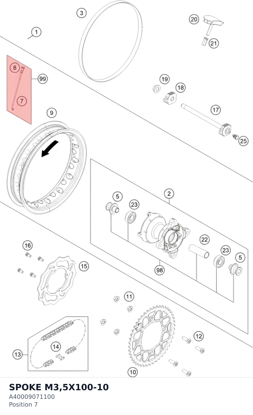 Diagram preview: SPOKE M3,5X100-10 (A40009071100)
