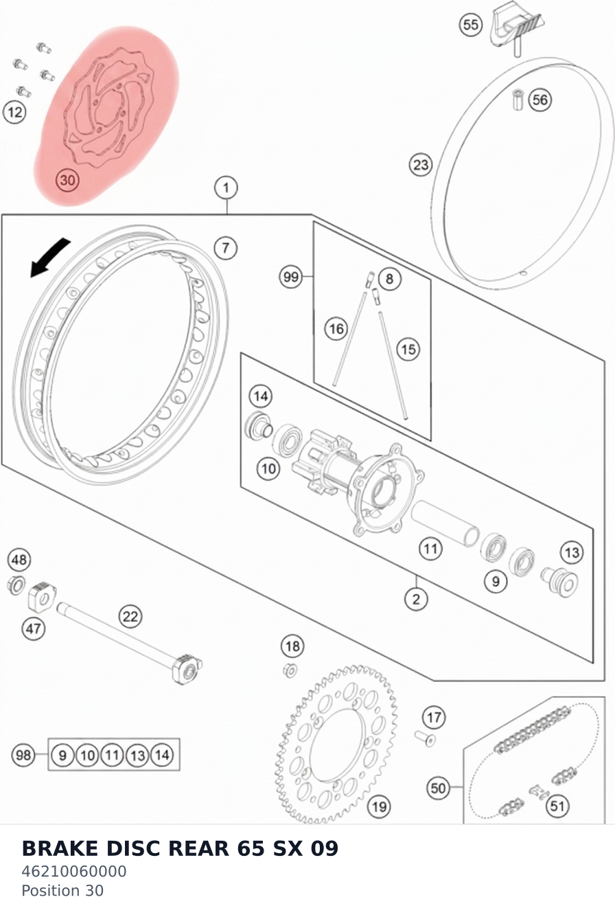 Diagram preview: BRAKE DISC REAR 65 SX 09 (46210060000)