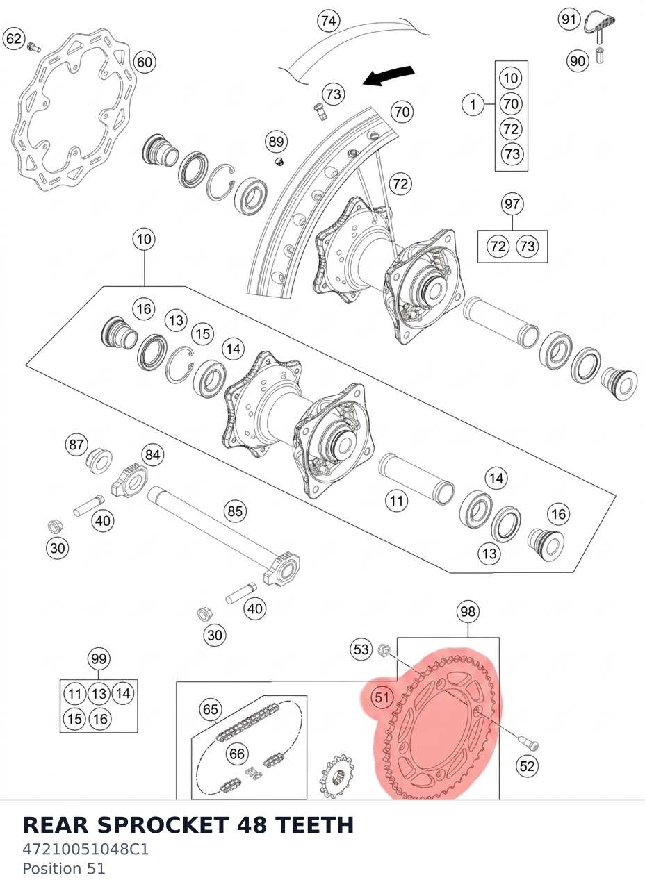 Diagram preview: REAR SPROCKET 48 TEETH (47210051048C1)