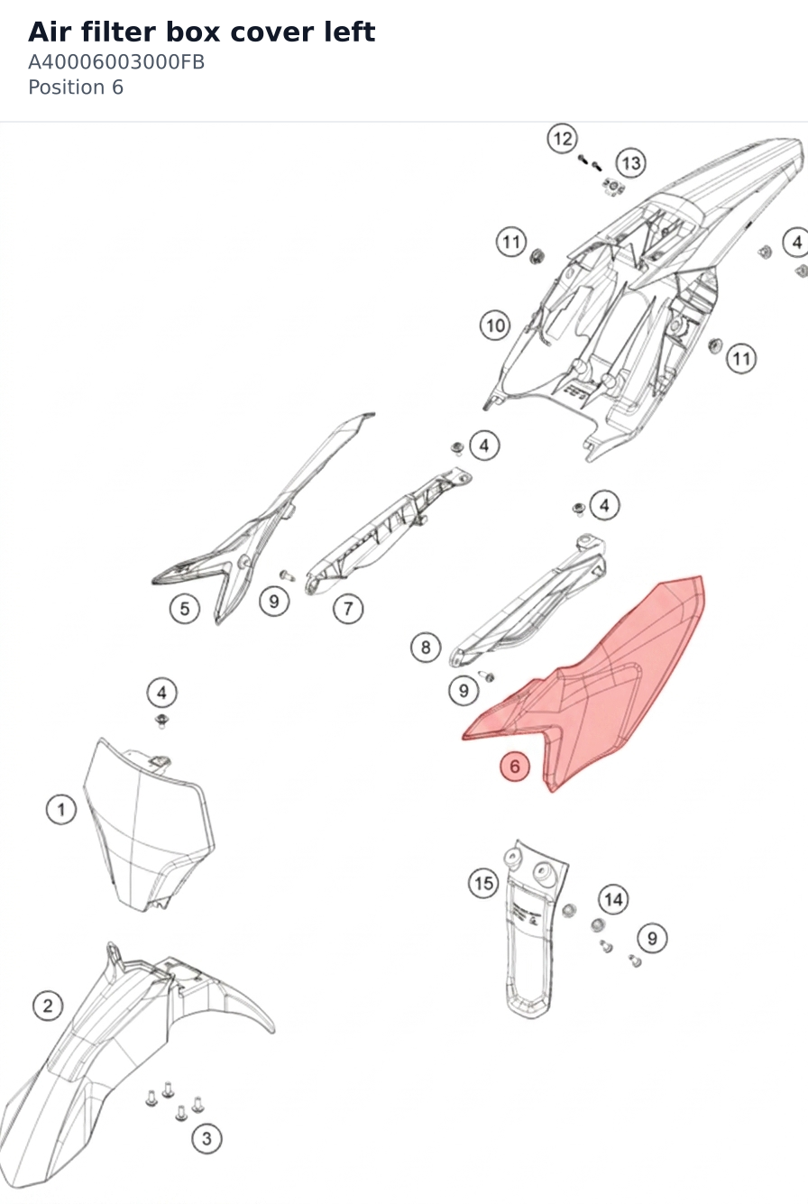 Diagram preview: Air filter box cover left (A40006003000FB)