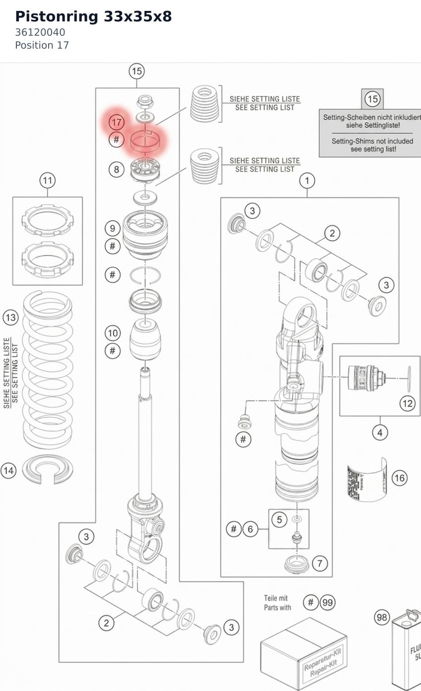 Diagram preview: Pistonring 33x35x8 (36120040)