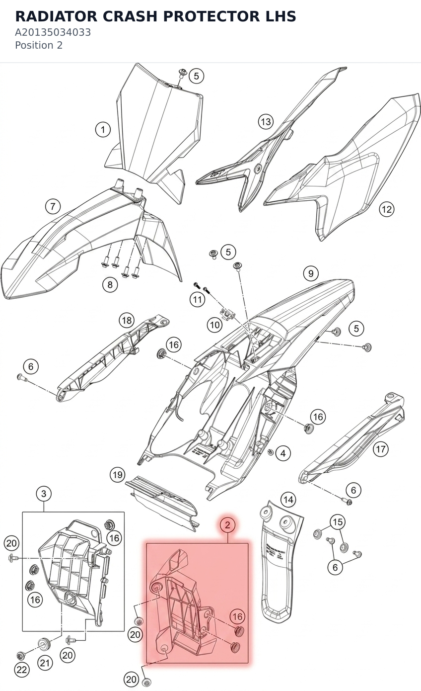 Diagram preview: RADIATOR CRASH PROTECTOR LHS (A20135034033)