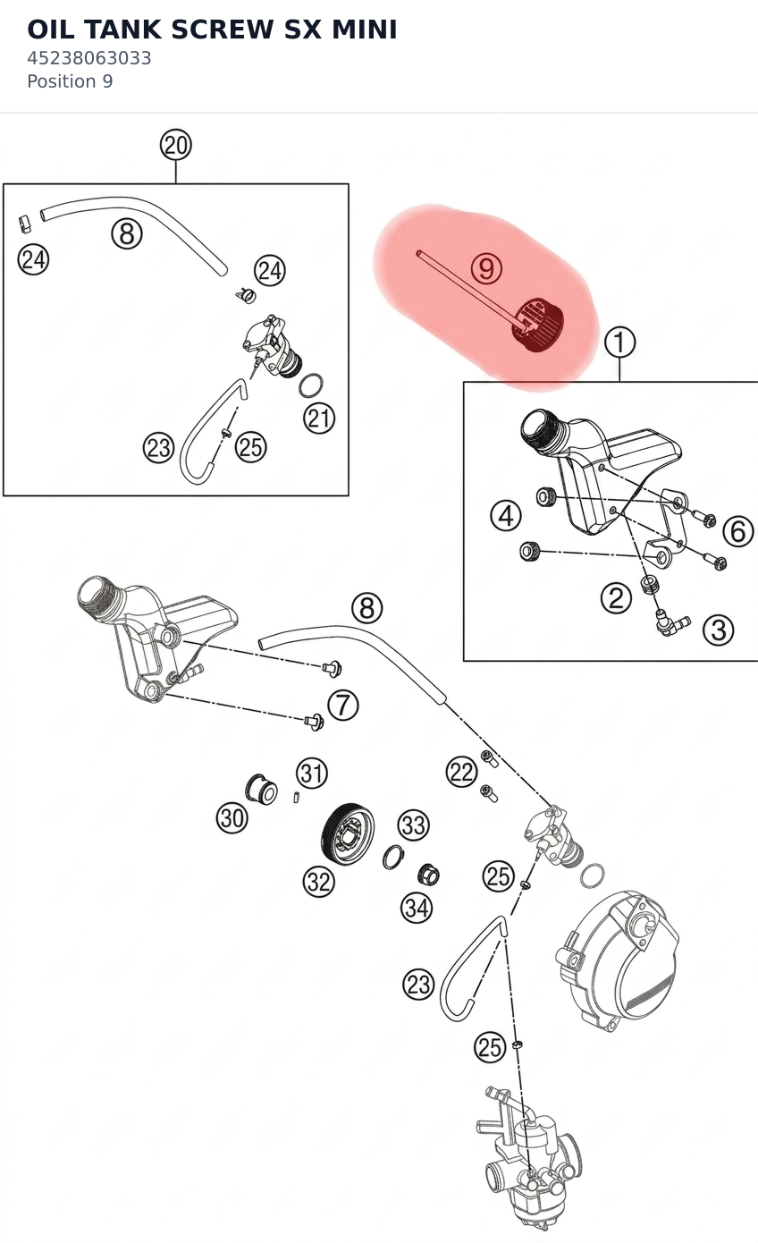 Diagram preview: OIL TANK SCREW SX MINI (45238063033)