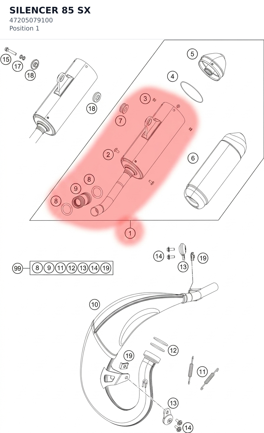 Diagram preview: SILENCER 85 SX (47205079100)